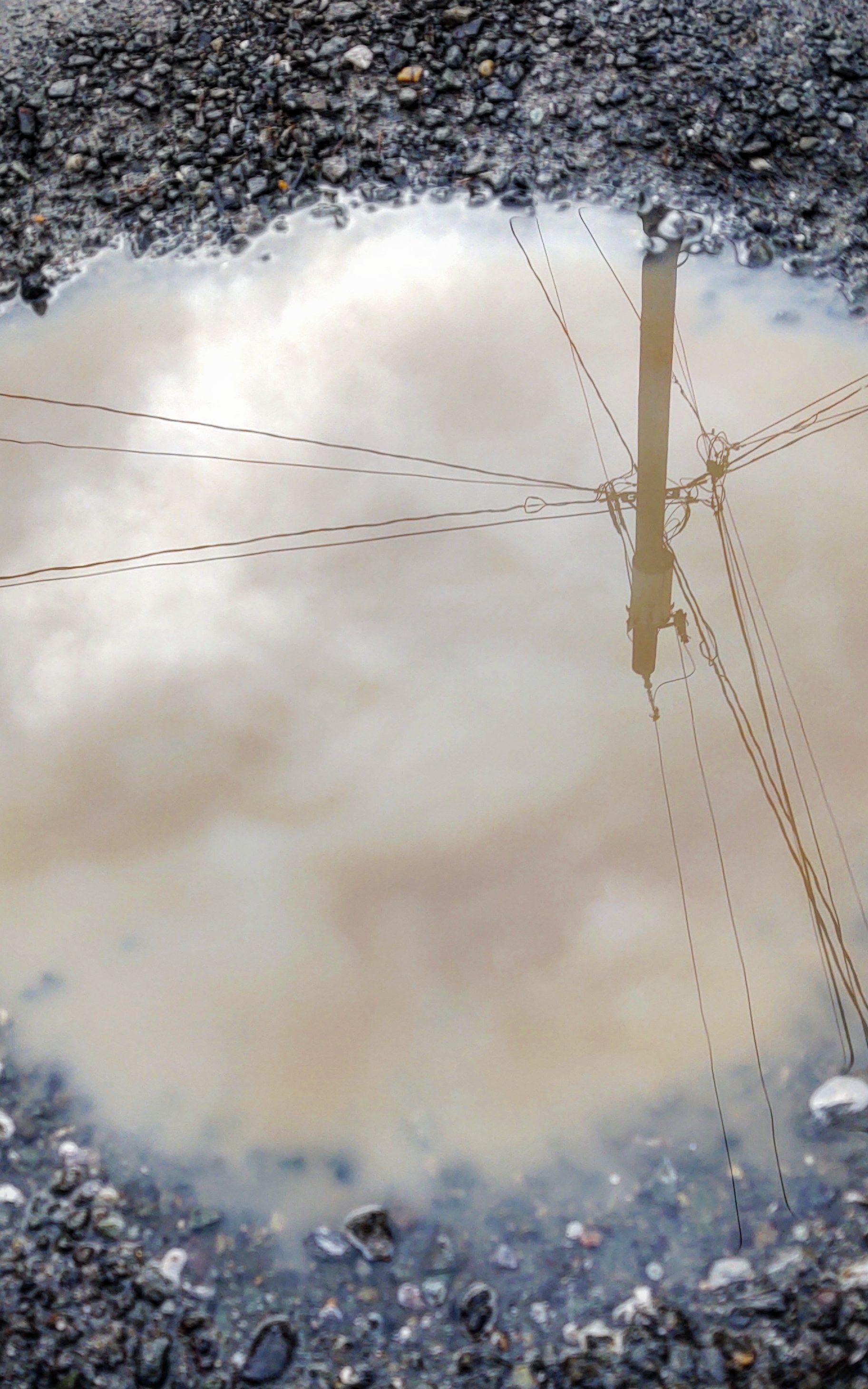 January 2021 gallery, reflection of a powerline in a puddle.